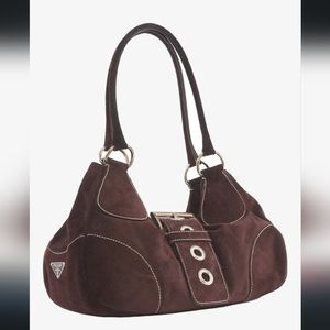 PRADA Borsa a Spalla in Crosta Caffè Suede circa Y2K